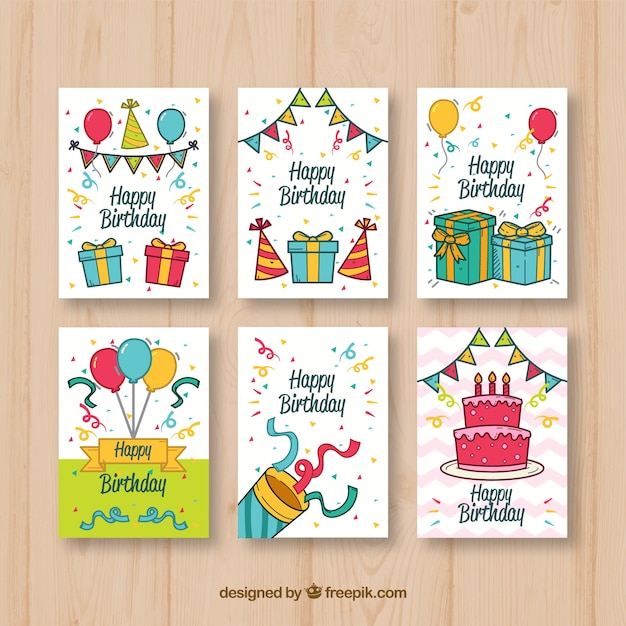 Set de tarjetas de cumpleaños con dibujos