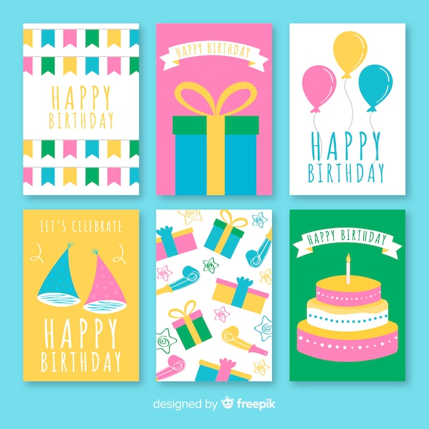 Set de tarjetas de cumpleaños planas