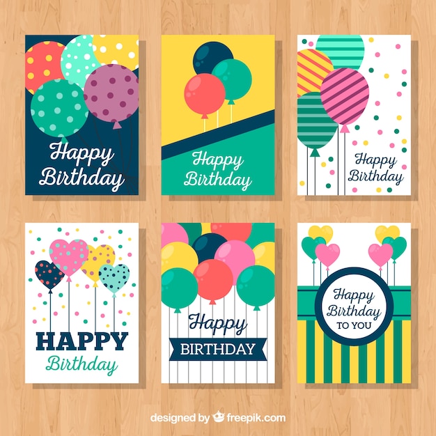 Set de tarjetas de cumpleaños vintage con globos 