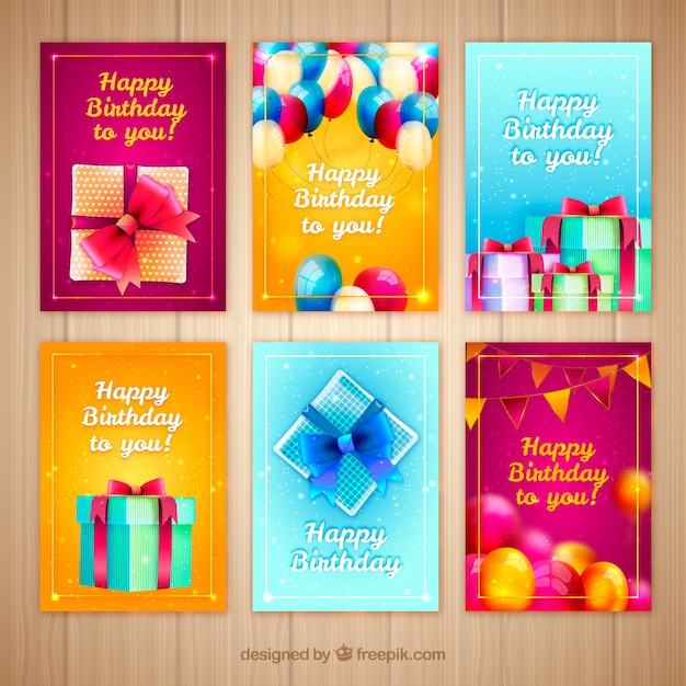 Vector gratuito set de tarjetas de cumpleaños