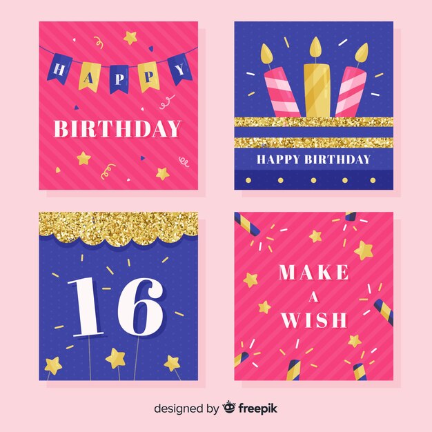 Vector gratuito set tarjetas cumpleaños