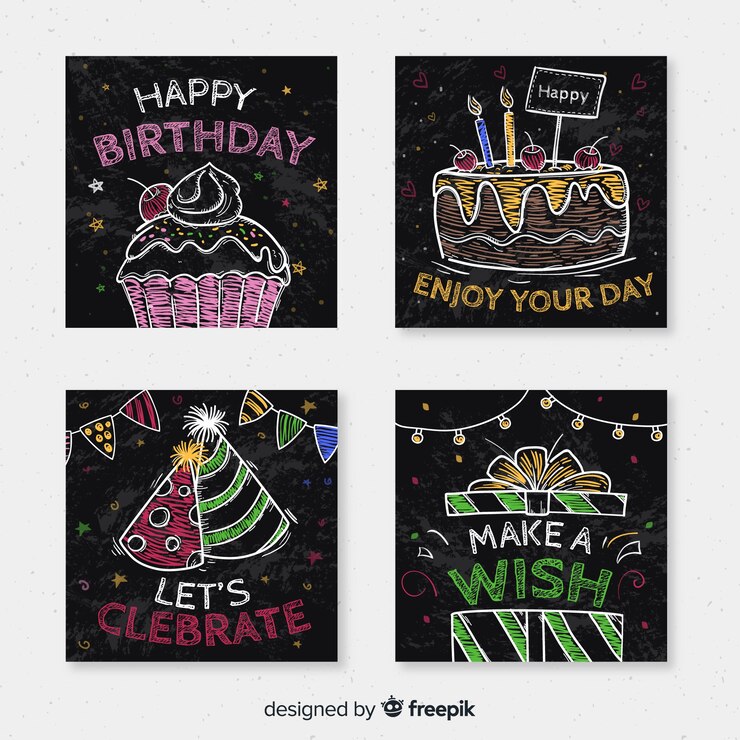 Vector gratuito set de tarjetas de cumpleaños