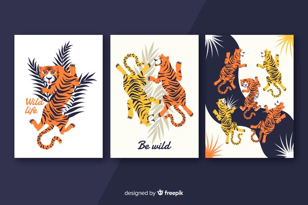 Set de tarjetas dibujadas de animales salvajes
