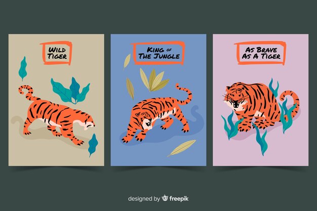 Set de tarjetas dibujadas de animales salvajes
