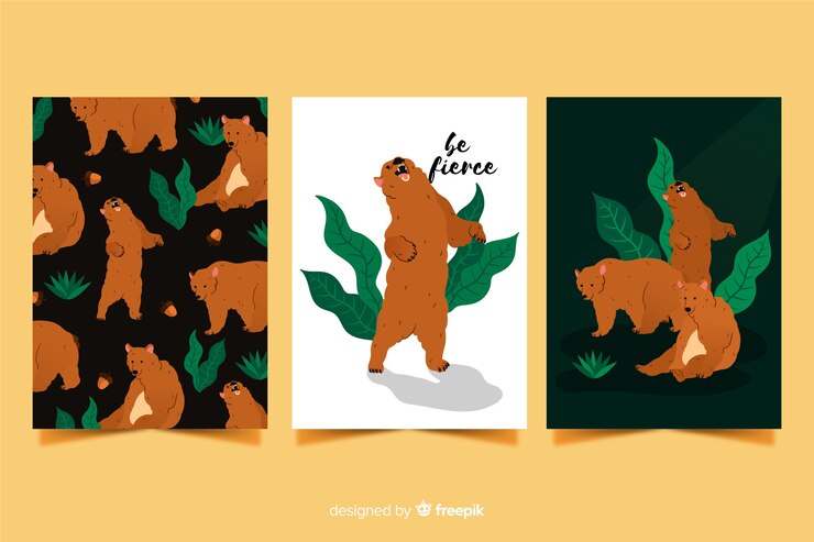 Vector gratuito set de tarjetas dibujadas de animales salvajes