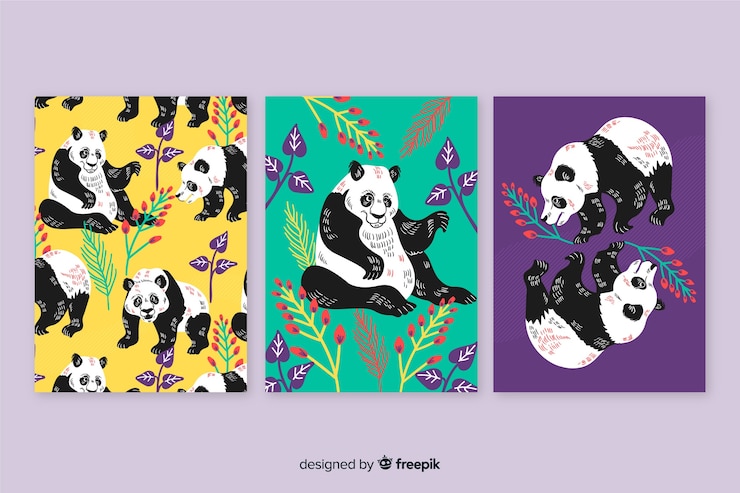 Vector gratuito set de tarjetas dibujadas de animales salvajes