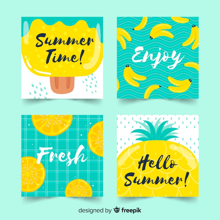 Vector gratuito set de tarjetas dibujadas de verano