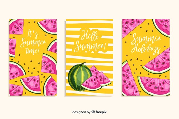 Set de tarjetas dibujadas de verano