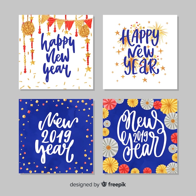 Set de tarjetas de felicitación de año nuevo 2019