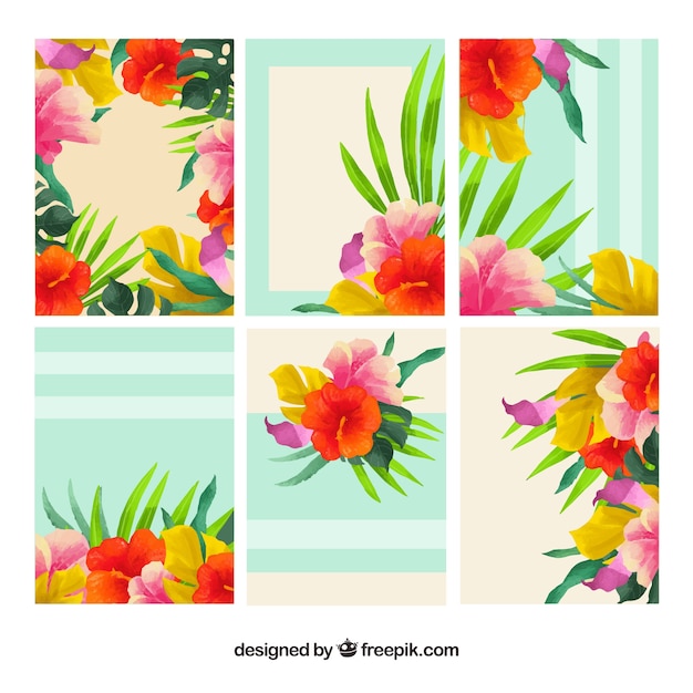 Vector gratuito set de tarjetas de flores de acuarela