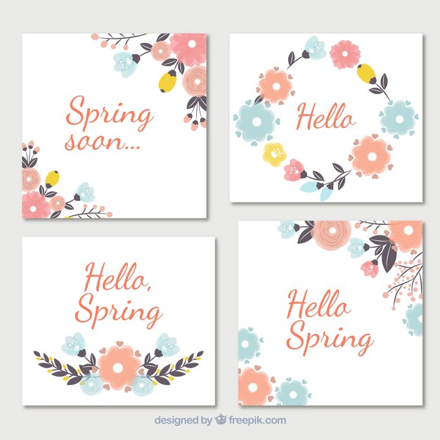 Set de tarjetas floridas en tono pastel 