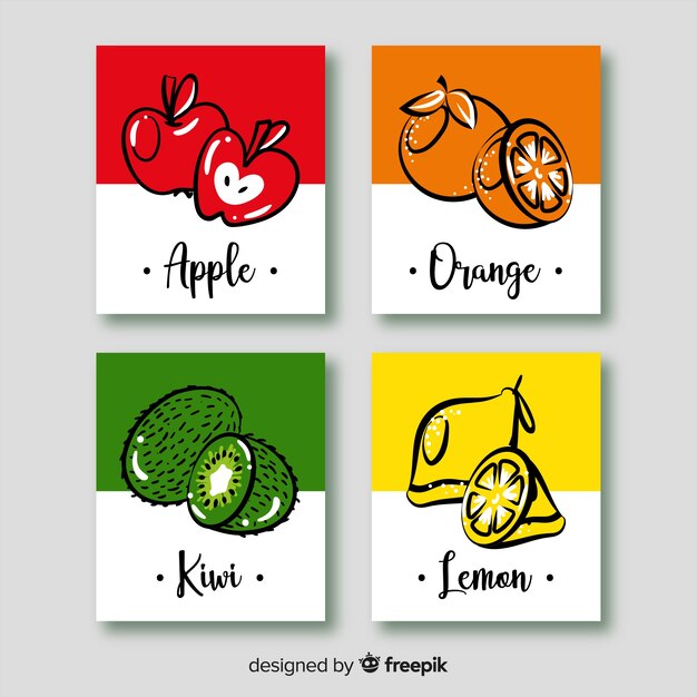 Set tarjetas fruta dibujadas a mano