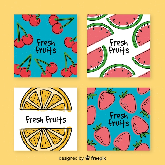 Set de tarjetas de frutas dibujadas
