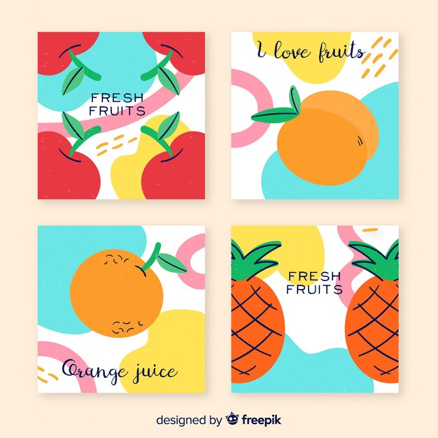 Set de tarjetas de frutas dibujadas