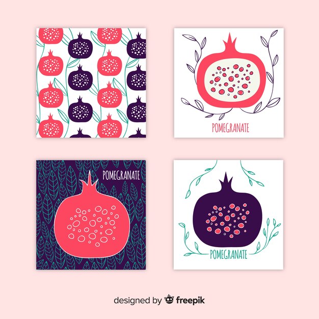 Set tarjetas granada dibujadas a mano