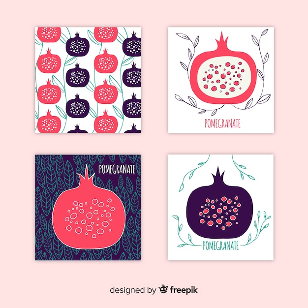 Set tarjetas granada dibujadas a mano
