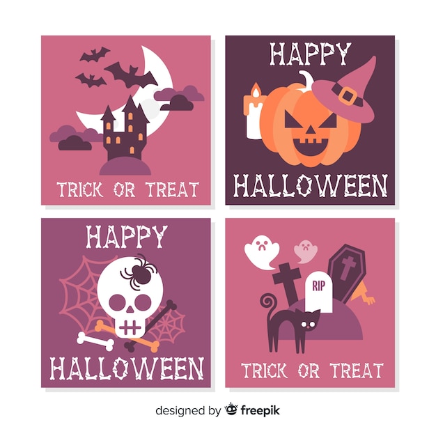 Set de tarjetas de halloween en diseño plano