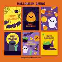 Vector gratuito set de tarjetas de halloween con simpáticos personas