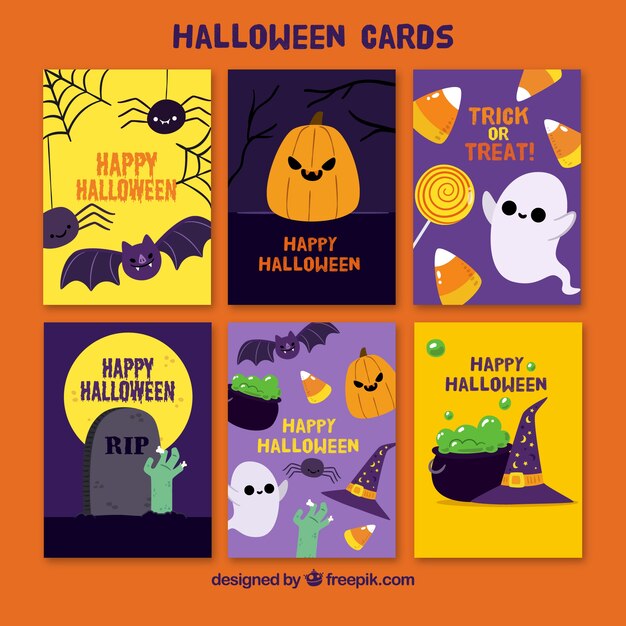 Set de tarjetas de halloween con simpáticos personas