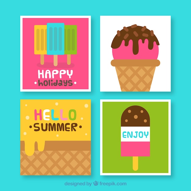 Vector gratuito set de tarjetas de helados planos