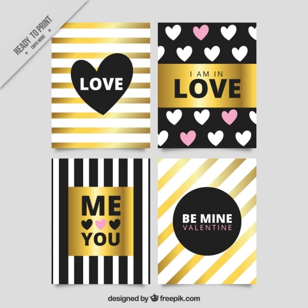 Set de tarjetas lujosas doradas de san valentín