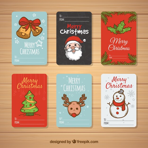 Set de tarjetas de navidad dibujadas a mano 