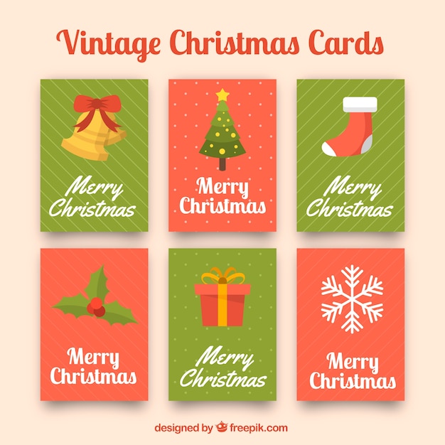 Vector gratuito set de tarjetas de navidad con elementos