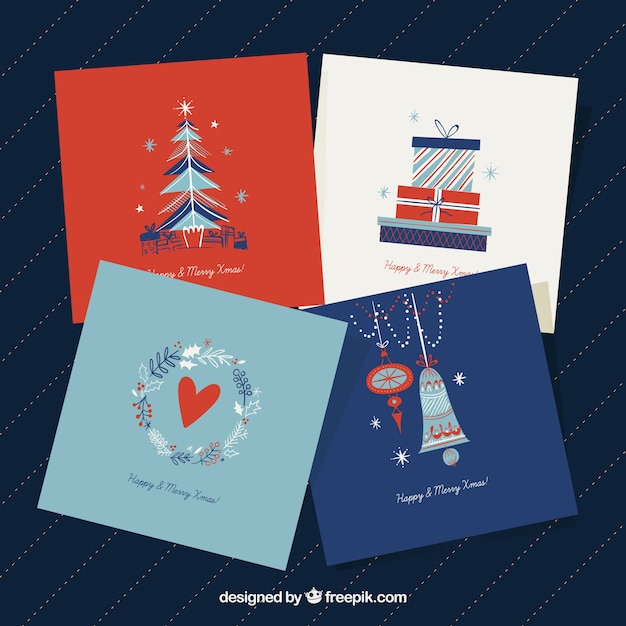 Vector gratuito set de tarjetas de navidad en estilo vintage