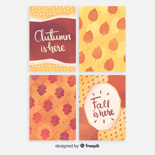 Set de tarjetas otoñales en acuarela