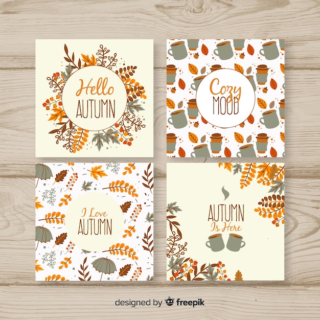 Vector gratuito set de tarjetas otoñales dibujadas