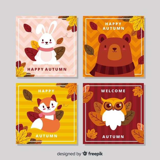Set de tarjetas otoñales dibujadas