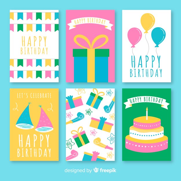 Set tarjetas planas cumpleaños