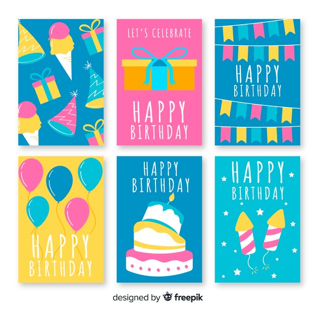 Set tarjetas planas cumpleaños