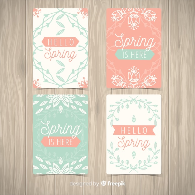 Set tarjetas primavera plantas dibujadas a mano