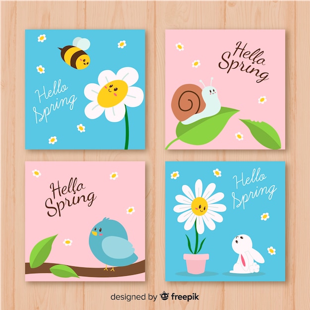 Vector gratuito set de tarjetas de primavera