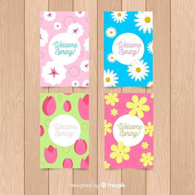 Vector gratuito set de tarjetas de primavera