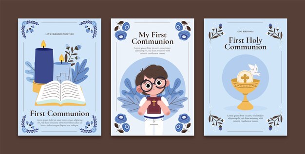 Set de tarjetas de primera comunión dibujadas a mano