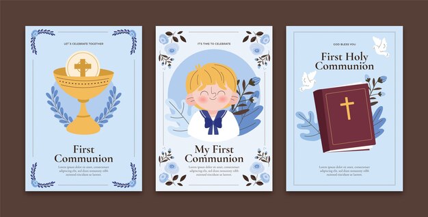 Set de tarjetas de primera comunión dibujadas a mano