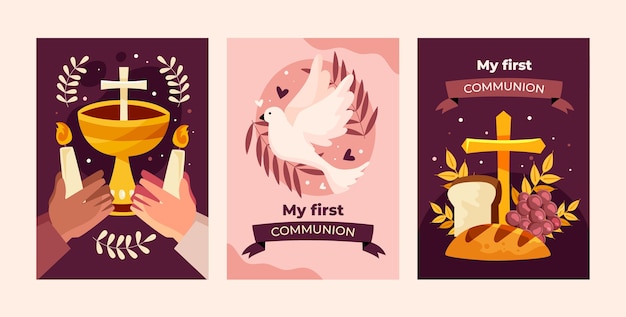 Set de tarjetas de primera comunión dibujadas a mano