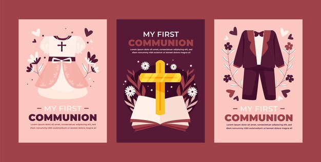 Set de tarjetas de primera comunión dibujadas a mano