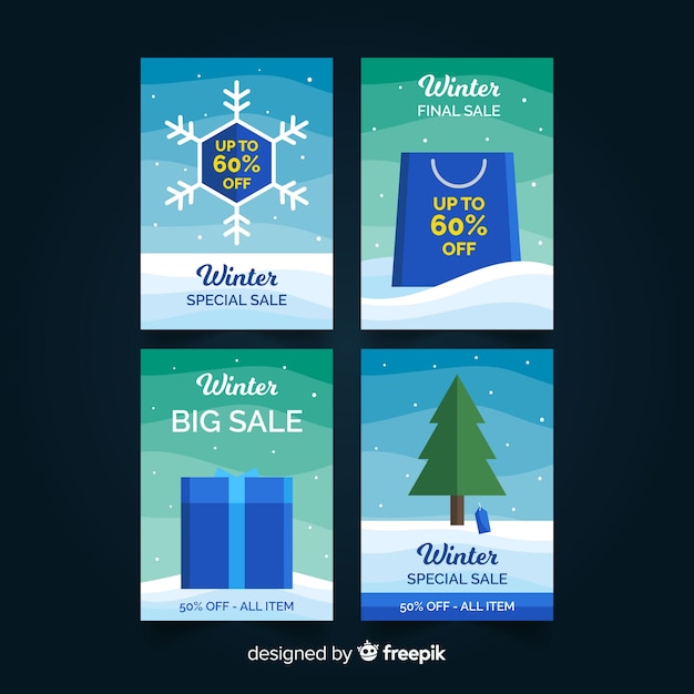 Set de tarjetas de rebajas de invierno