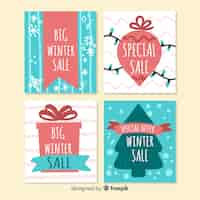 Vector gratuito set de tarjetas de rebajas de invierno