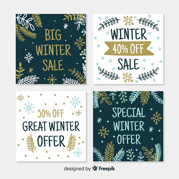 Set de tarjetas de rebajas de invierno