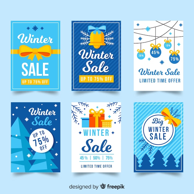 Vector gratuito set de tarjetas de rebajas de invierno