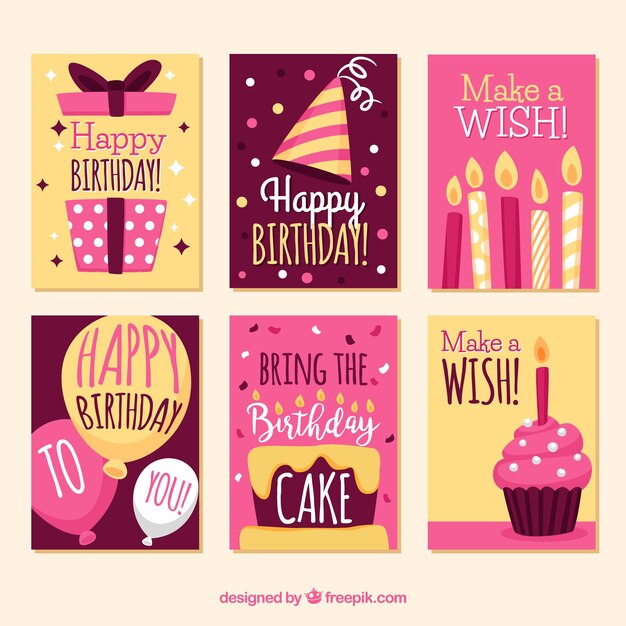 Set de tarjetas retro de cumpleaños
