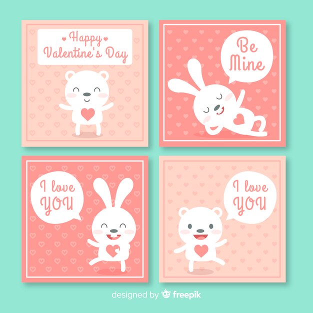 Set tarjetas san valentín animales dibujados a mano