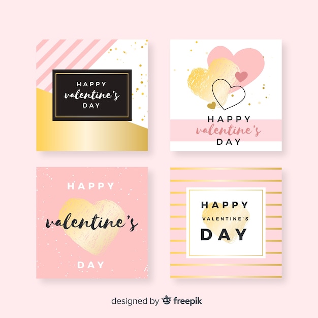 Set tarjetas san valentín detalles dorados