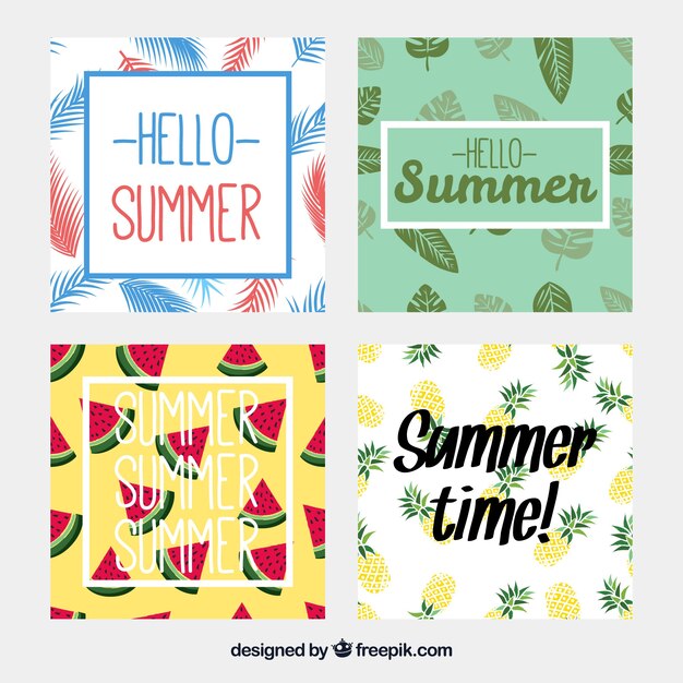 Set de tarjetas veraniegas con frutas y hojas