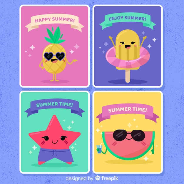 Vector gratuito set de tarjetas de verano