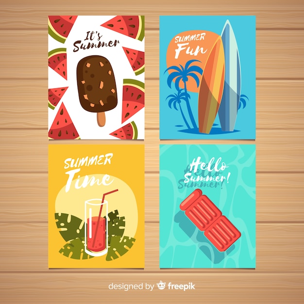 Vector gratuito set de tarjetas de verano